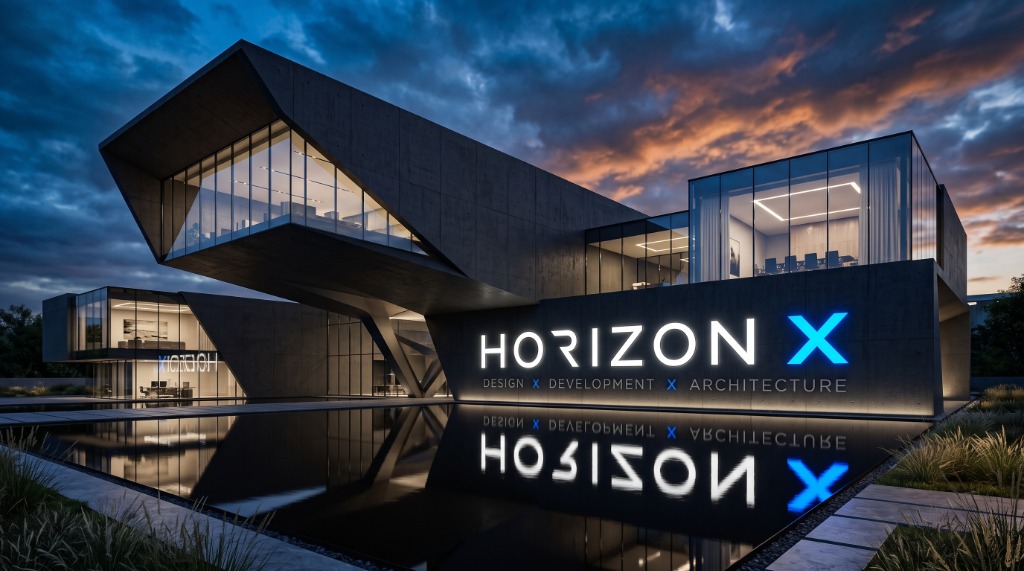 Exterior Architecture — HORIZON X Cantilevered Concrete Studio HQ & Reflecting Pool